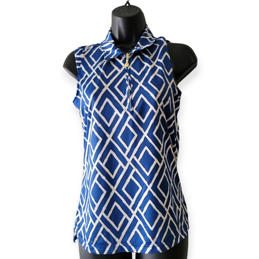 SanSoleil Womens Golf Tank Polo Shirt Size S Sleeveless Geometric Pattern UPF50